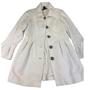 Grace Elements White Floral Embossed Coat Jacket Pleated Bell Sleeve 4